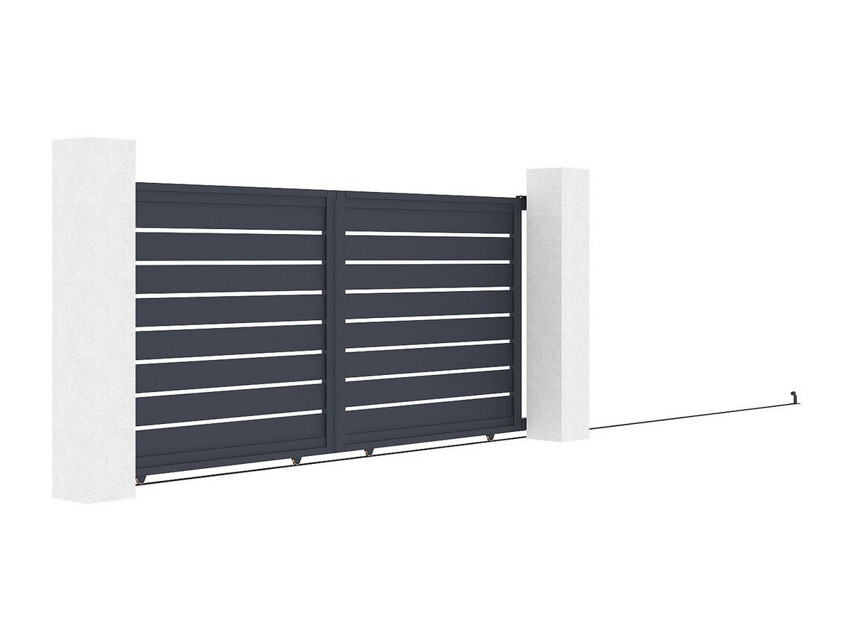 GARTENTOR Schiebetor mit Torantrieb - 374 x 165 cm - durchbrochen - Aluminium - Anthrazit - PRIMO - Anthrazit, Metall (348/163cm) - Vente-Unique