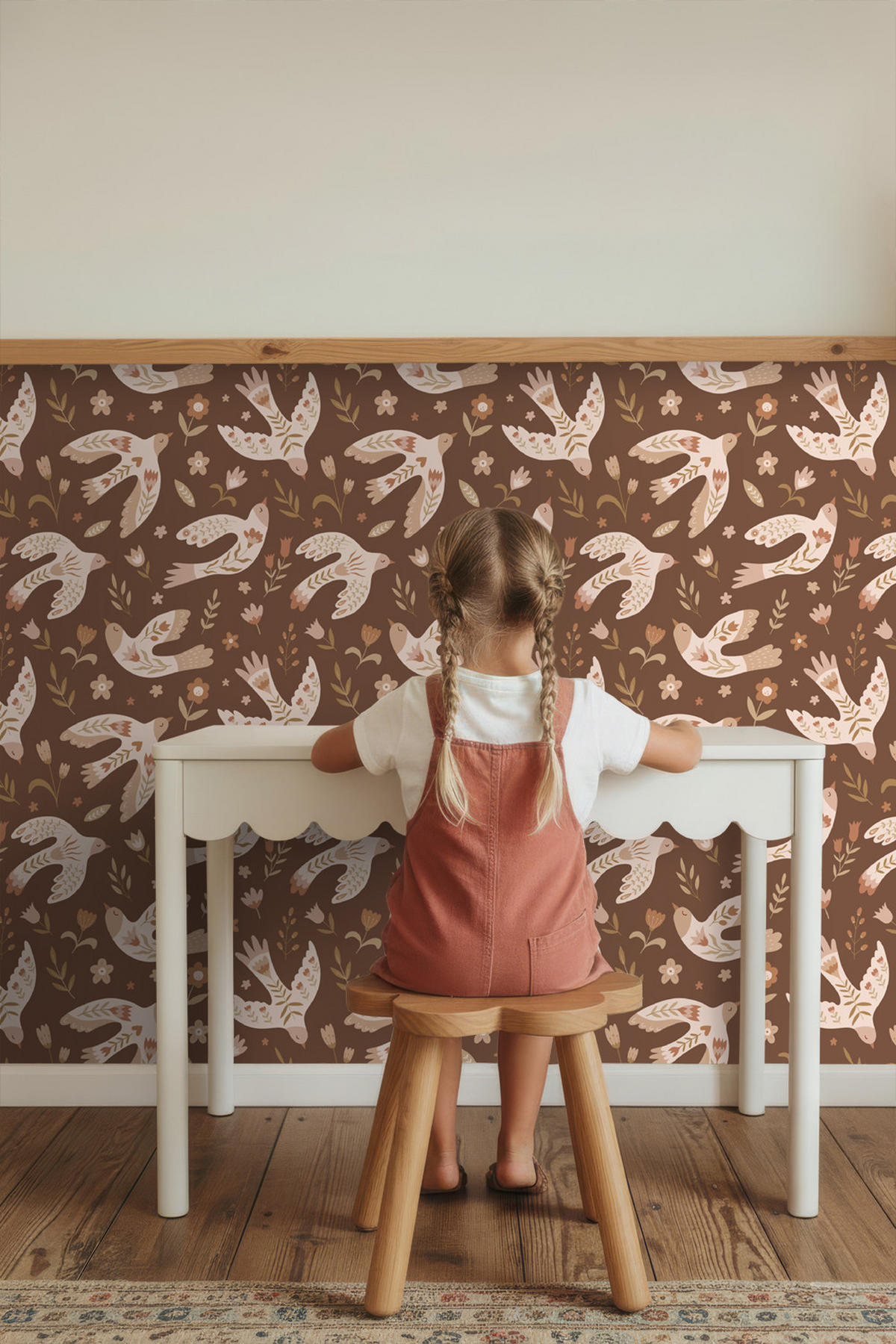 TAPETE Blumen und Vögel 50 x 900 cm - Braun, Papier (50/0.1cm) - ESTAhome