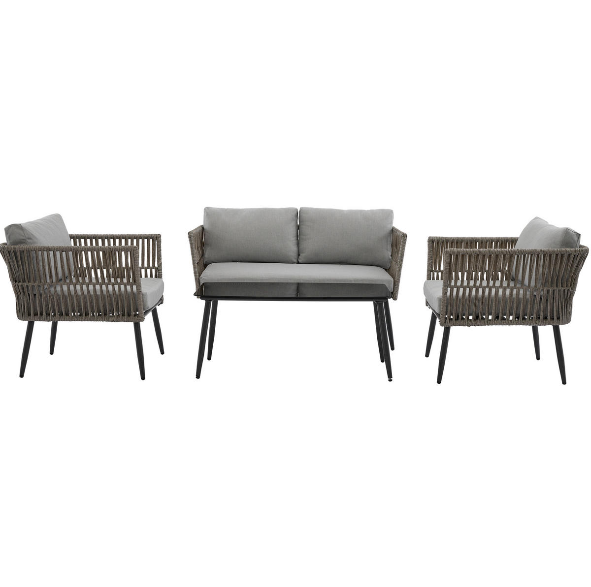 GARTENLOUNGE-SET 99/54/42 cm grau aus Polyester mit Glastisch und PE-Seilgeflecht - Grau, Textil - OKWISH