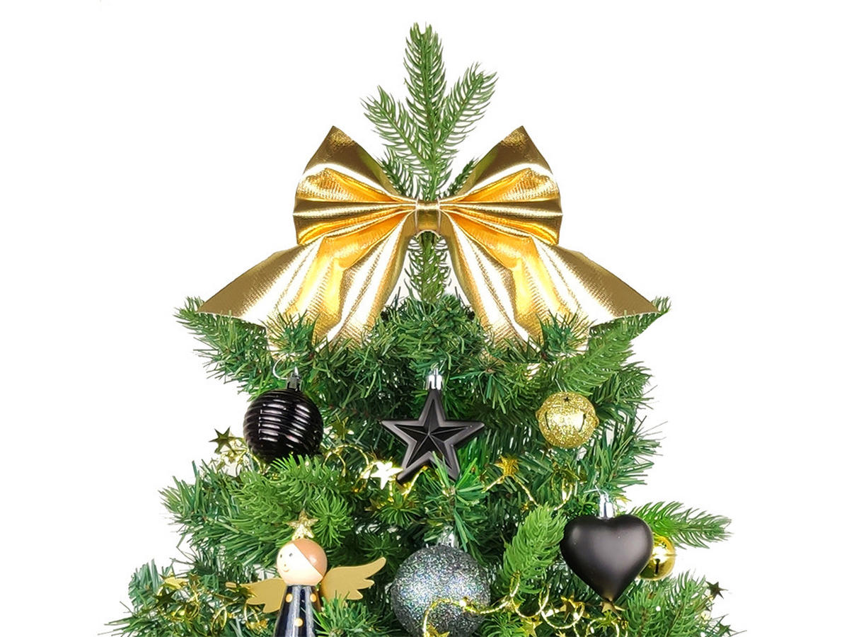 WEIHNACHTSBAUM künstlicher 60 cm mit LED-Beleuchtung, NACHTHIMMEL, mit 37 Weihnachtsbaumschmuck, Pflanztopf mit Jutesack - Goldfarben/Schwarz, Kunststoff/Stein (40/60cm) - LAALU