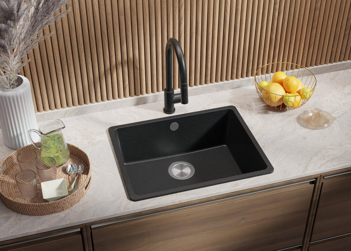 SPÜLBECKEN Venedig Slim Easy, 2-er set Anthrazit 56/44 cm 1 Becken + Ablauf-Set ab 60er Unterschrank - Chromfarben/Anthrazit, Kunststoff (56/20/44cm) - Primagran