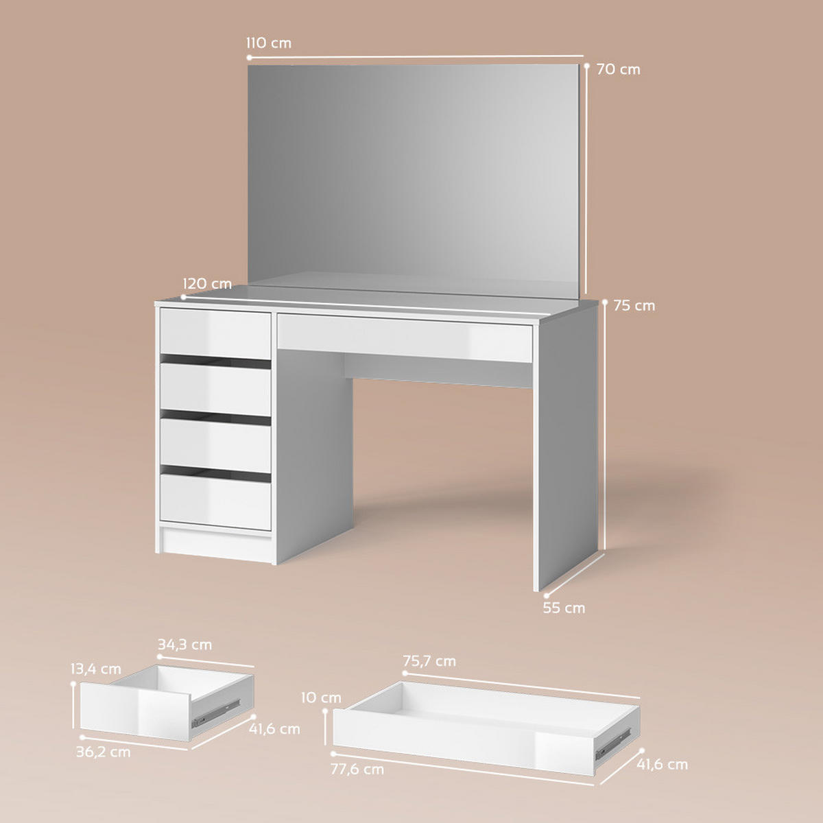 SCHMINKTISCH Imola Weiß 120 cm - Weiß, Holzwerkstoff (120/75/55cm) - Livinity®