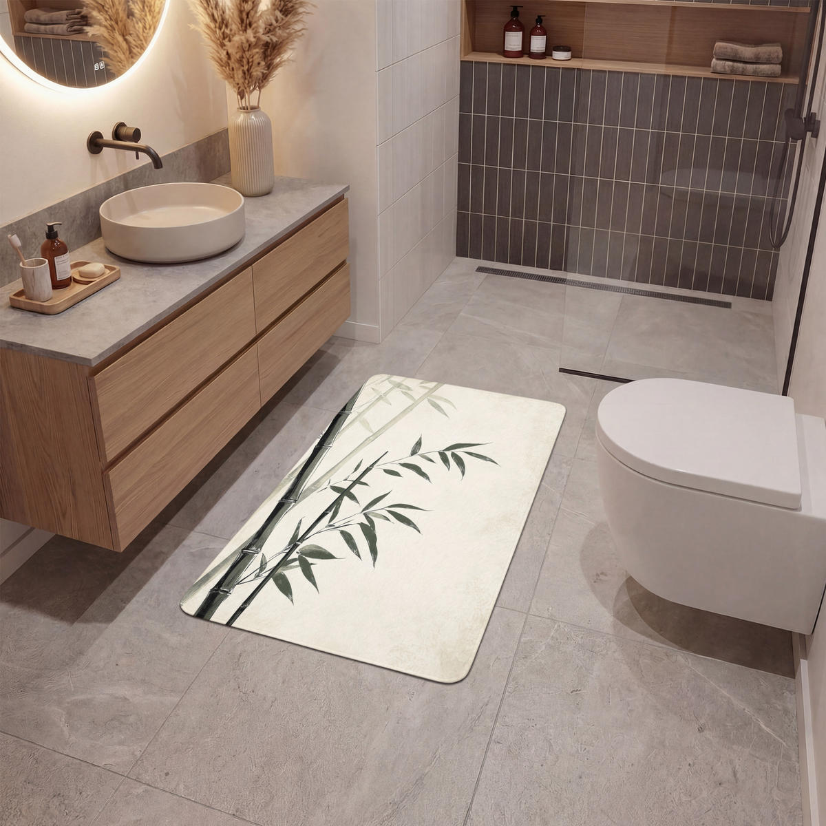 KOUPELNOVÁ PŘEDLOŽKA Japandi - Bambus - béžová 60x90 cm - ecru, textil/plast (60/90cm) - OnlyWow