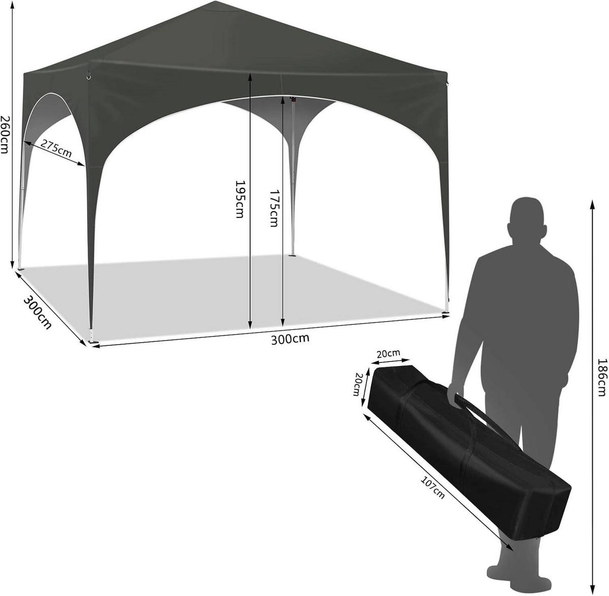 PAVILLON Faltbar wasserdichter Faltpavillon, aus Oxford Metallrahmen 3x3m - Grau, Metall (300/260/300cm) - Woltu