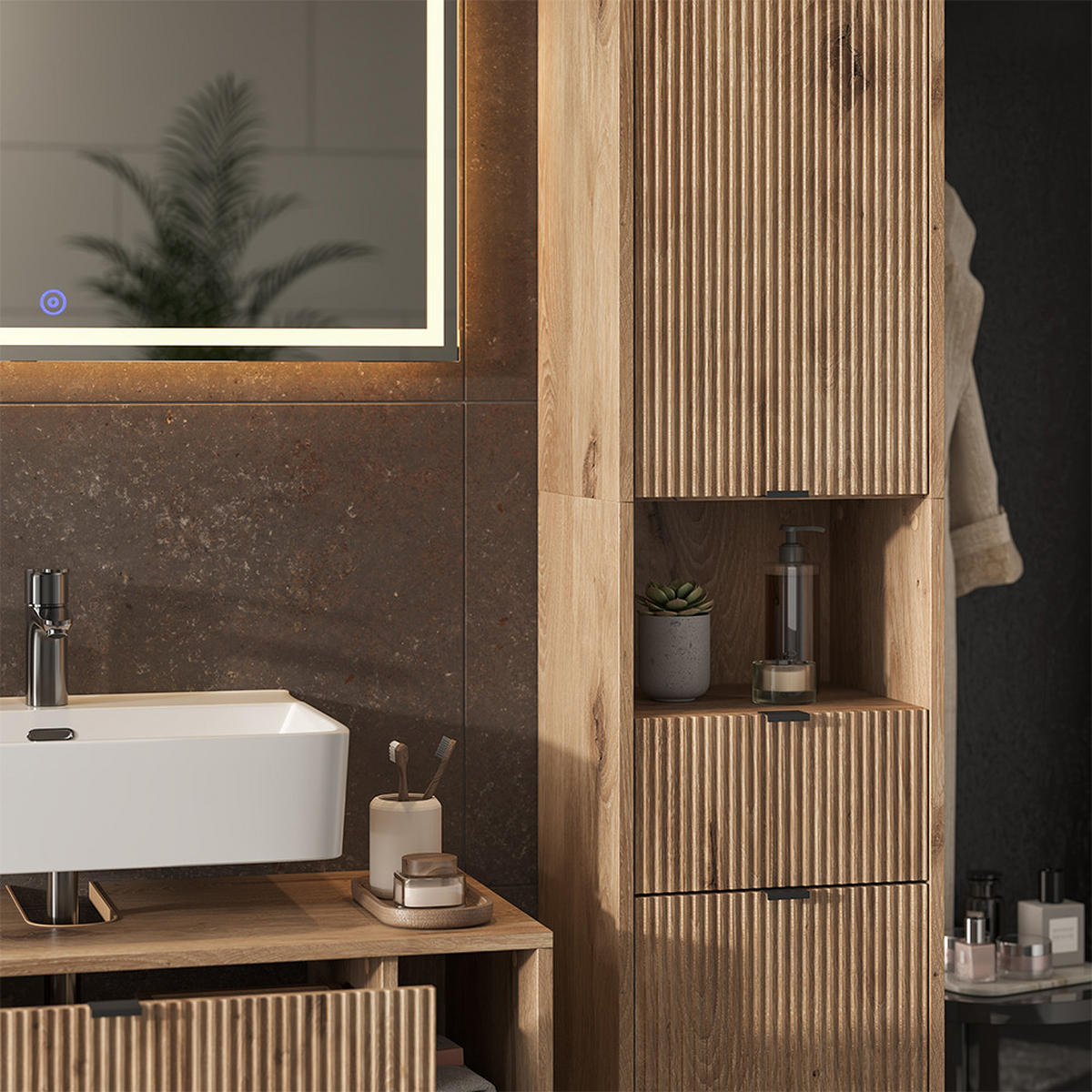 BADMÖBEL-SET Eliza Viking Oak 3 Teile - Eichefarben, Holzwerkstoff (100/63/45.1cm) - Vicco