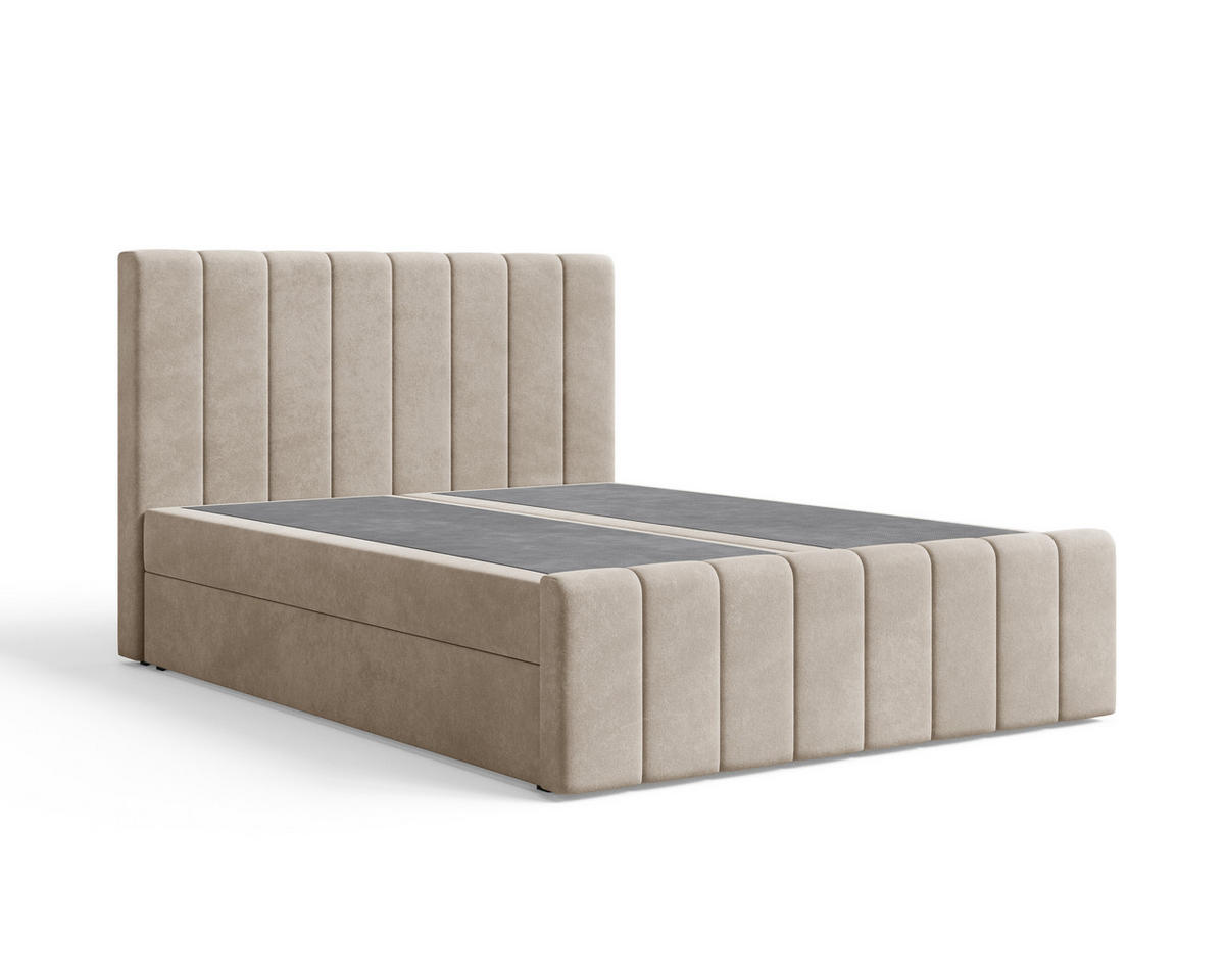 BOXBETT 01 BIS 180 x 200 cm - Manila - Modernes Polsterbett mit Bettkasten inkl. PU-Schaum-Topper und Federmechanismus - Beige, Holz (180/200cm) - ROYAL24_MARKT