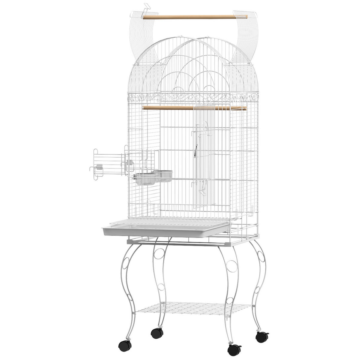 VOGELKÄFIG DE-17819 auf Rollen mit Ablage & Edelstahlnäpfen Weiß - Weiß, Metall (51/153/51cm) - ComfortXL