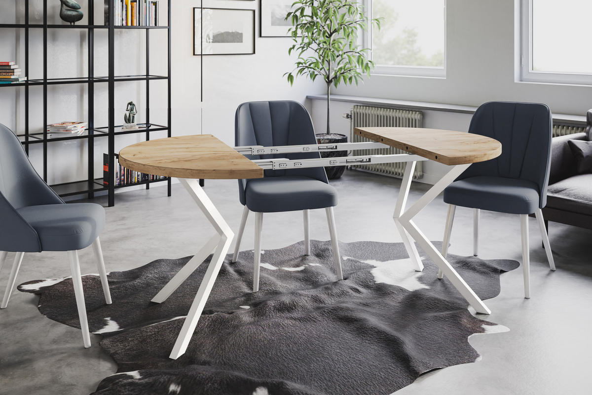 ESSZIMMERTISCH LOFT LITEN, ausziehbarer Tisch 120 cm/200 cm, Farbe: Braun, mit Metallbeinen in Farbe Weiß - Weiß/Braun, Holzwerkstoff (120/120/76cm) - Alpi-Möbel