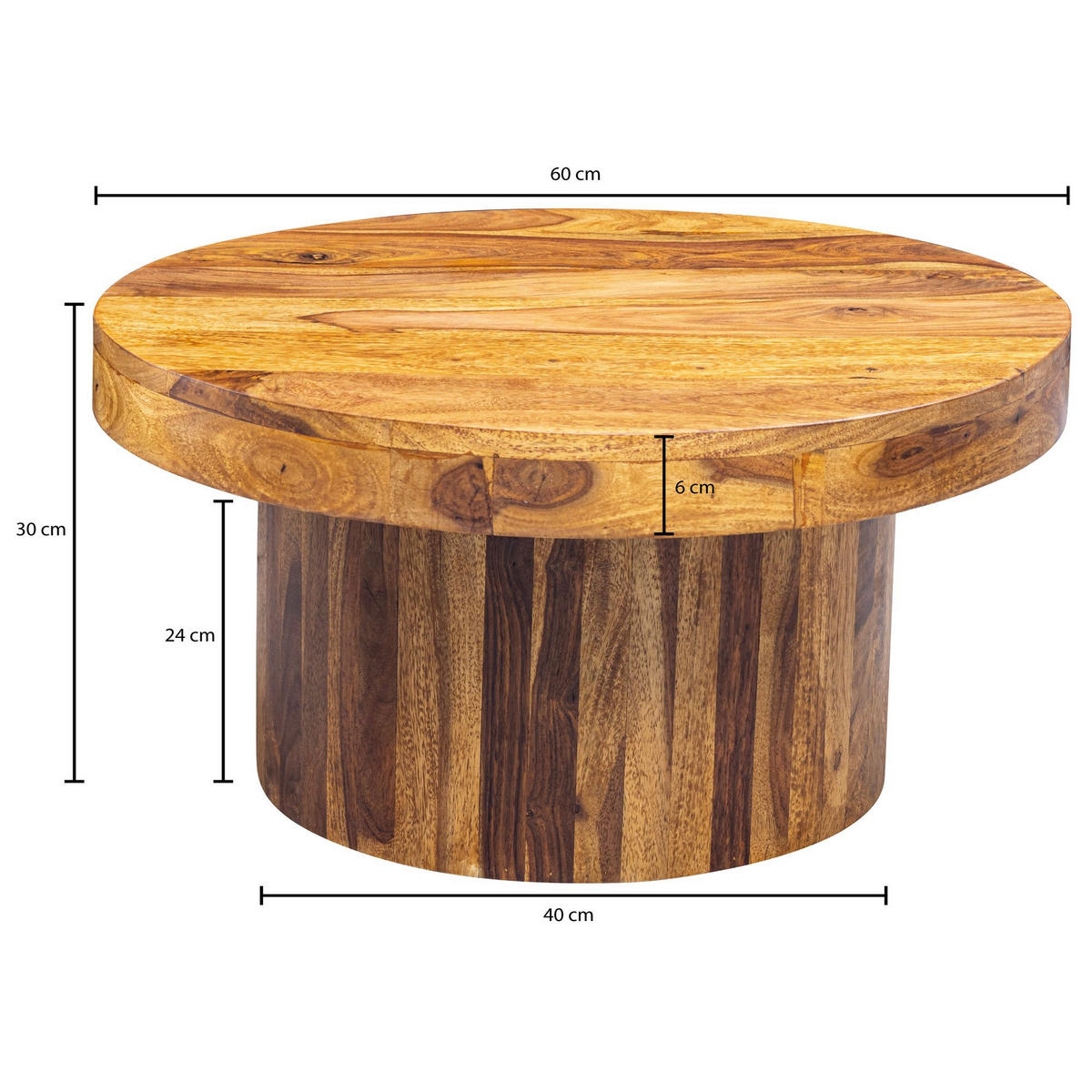 COUCHTISCH rund FESTIME Sheesham - Sheeshamfarben, Holz (60/60/30cm) - tinkaro