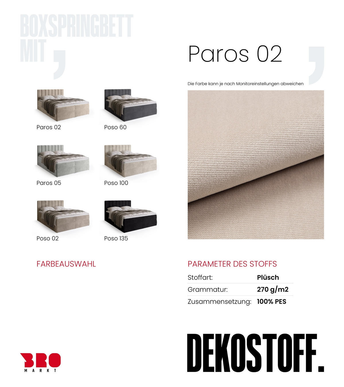 BOXBETT DENVER mit Topper 140x200 Beige - Ecru, Textil (140/200cm) - Bromarkt