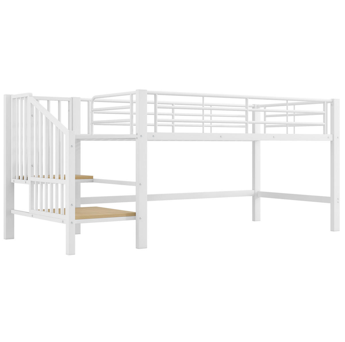 PATROVÁ postel 90/200 cm bílá, polovysoká, s úložnými schody z MDF a kovu - bílá, kompozitní dřevo (90/200cm) - OKWISH