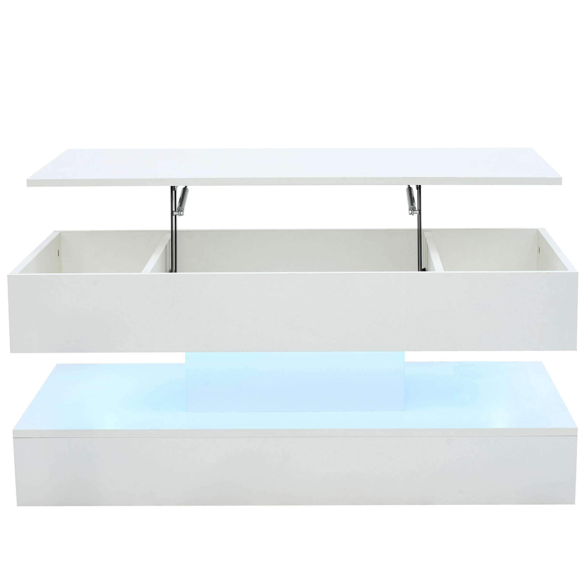 COUCHTISCH Weiß 100/50/42 cm mit LED-Beleuchtung und Steckdosen - Weiß, Holzwerkstoff (100/50/42cm) - PANGIVO