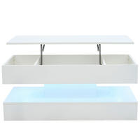 COUCHTISCH Weiß 100/50/42 cm mit LED-Beleuchtung und Steckdosen - Weiß, Holzwerkstoff (100/50/42cm) - PANGIVO