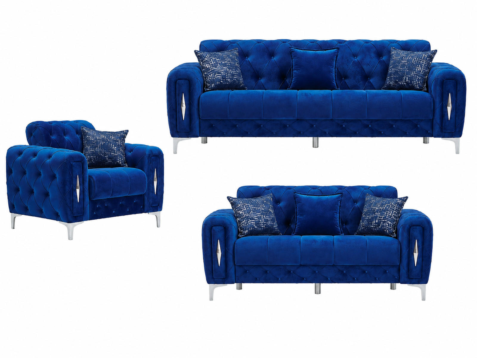 SITZGARNITUR Patna, Blau Stellvariante 3+2+1 - Blau, Holzwerkstoff/Kunststoff (245/80/100cm)