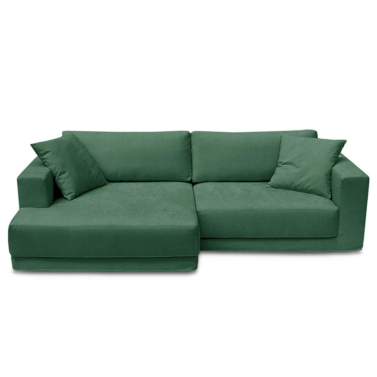 ECKSOFA mit Wechselbezug - Longchair, Webstoff - Schwarz/Grün, Kunststoff/Textil (260/155cm) - home24