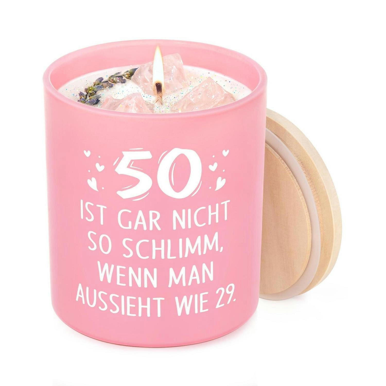 DUFTKERZE 50. Geburtstag Rosa 10OZ - Rosa, Glas (9.5cm)