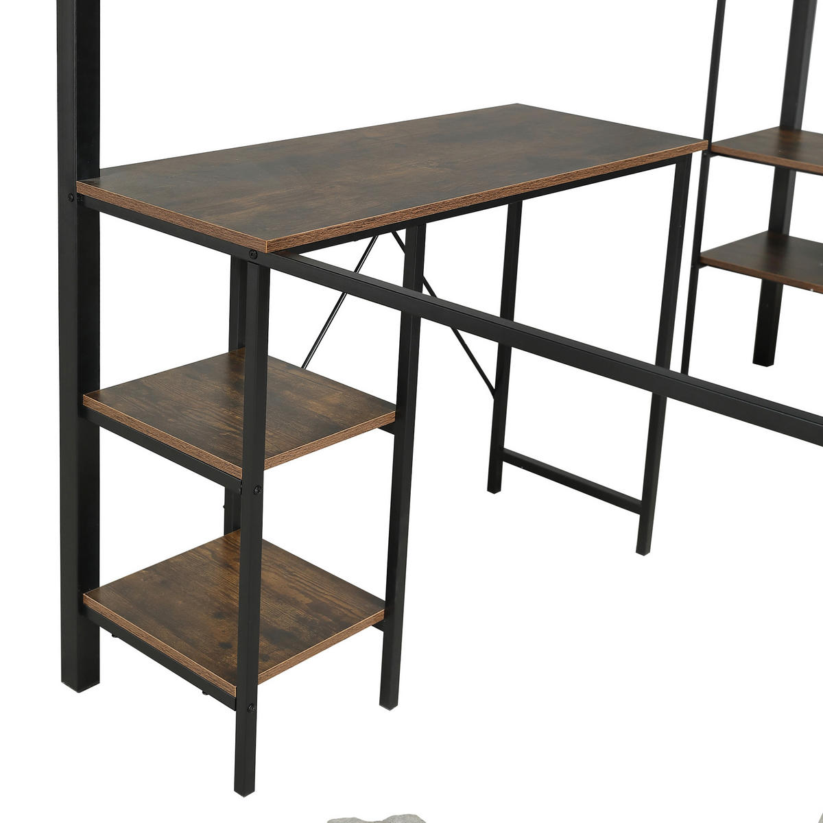 ETAGENBETT 120/200 cm in Schwarz mit Tisch, Regal und offenem Kleiderschrank - Schwarz, Holzwerkstoff/Metall (120/200cm) - STILVORA