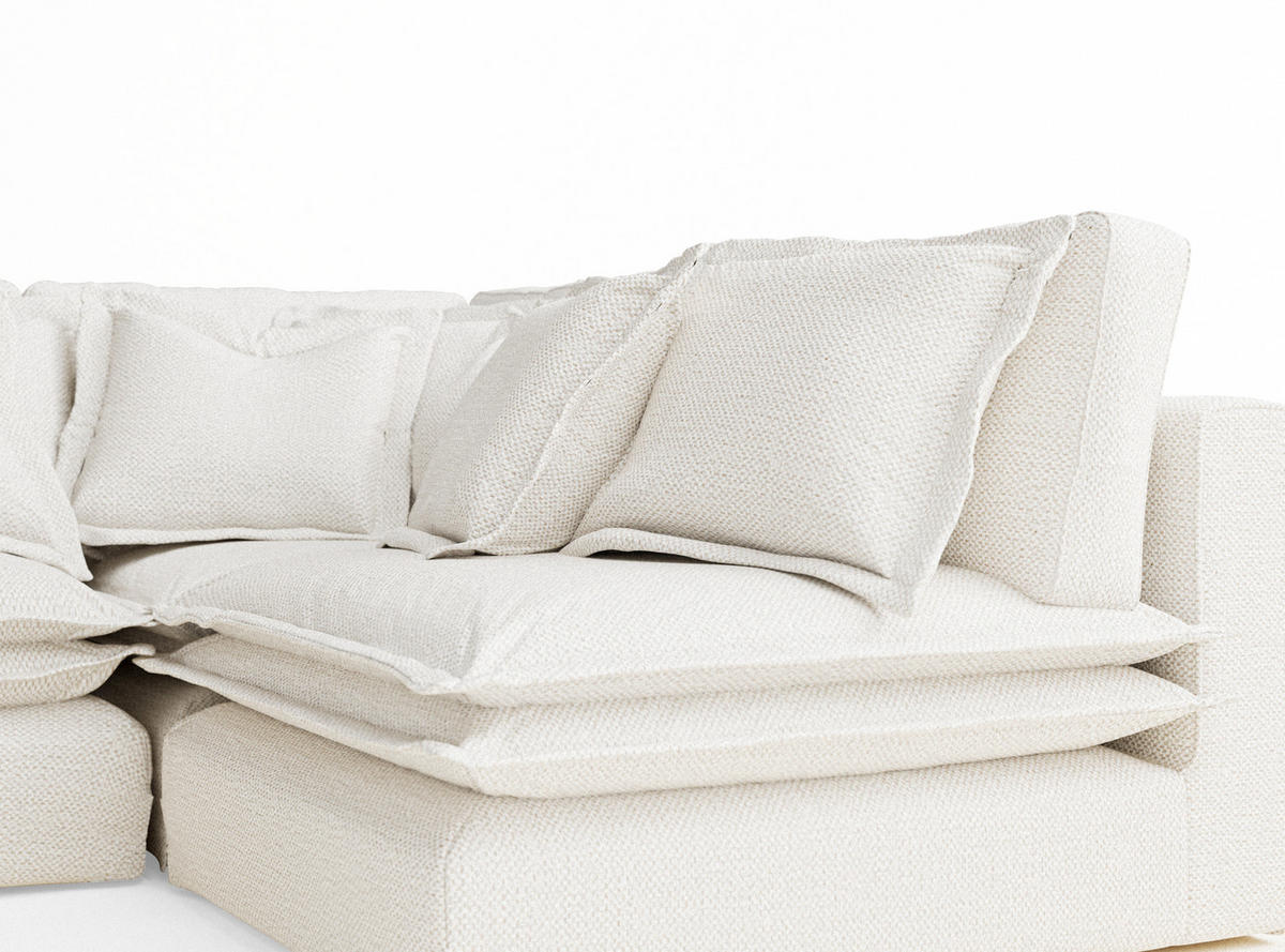 ECKSOFA Amalfi Creme Chenille-Stoff - Creme/Schwarz, Holz/Holzwerkstoff (238/222cm) - Maison de Reve