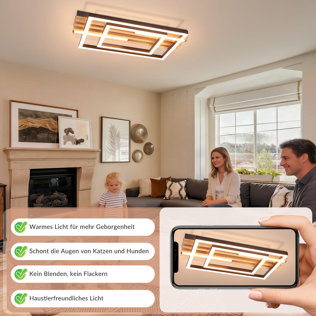 LED DECKENLEUCHTE Klenly 38/21/6.8 cm - Schwarz, Holz/Metall (38/21/6.8cm) - ZMH