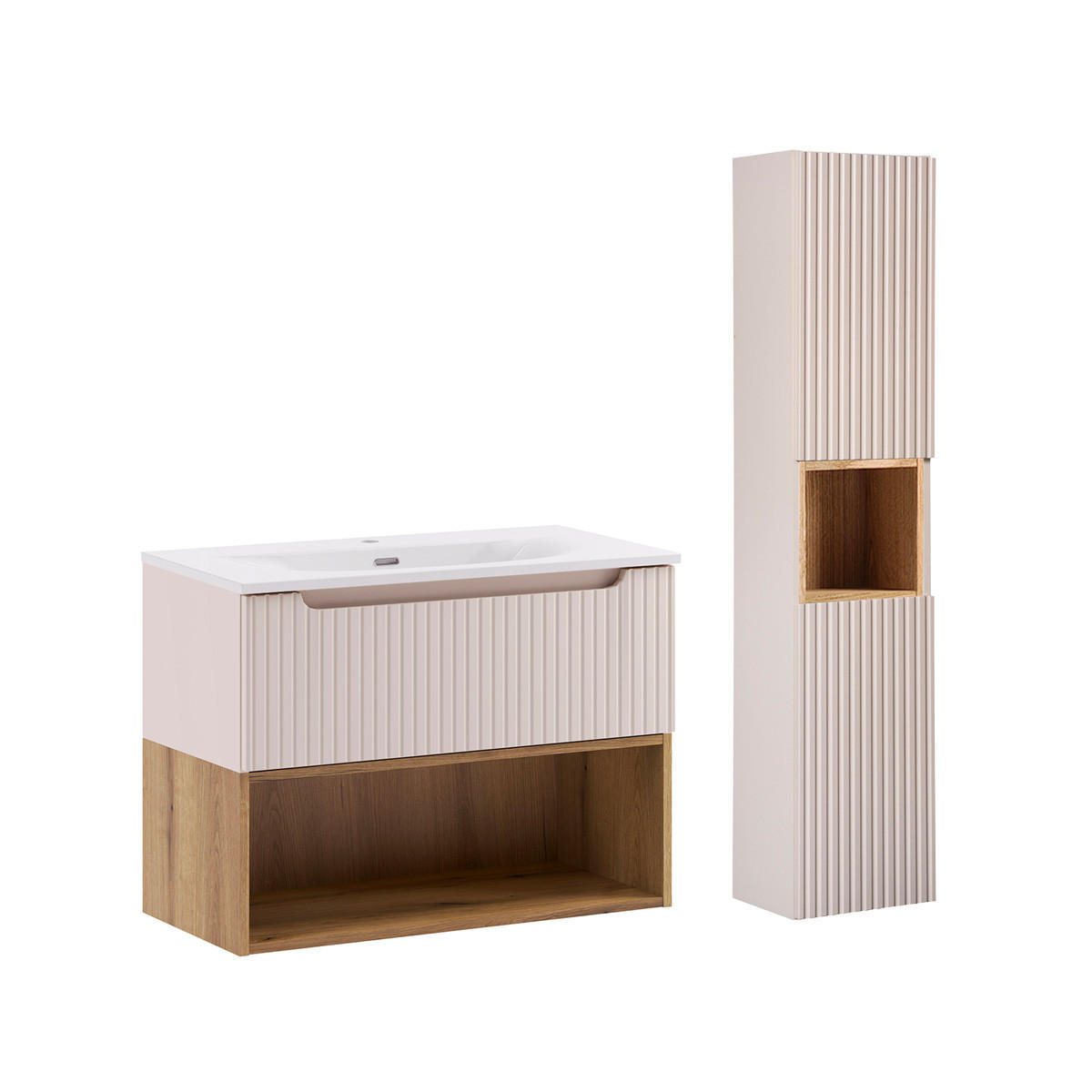 BADMÖBEL 81cm Riva 2er-Set Kaschmir - Beige, Holzwerkstoff (81/60/40cm) - Petits-meubles