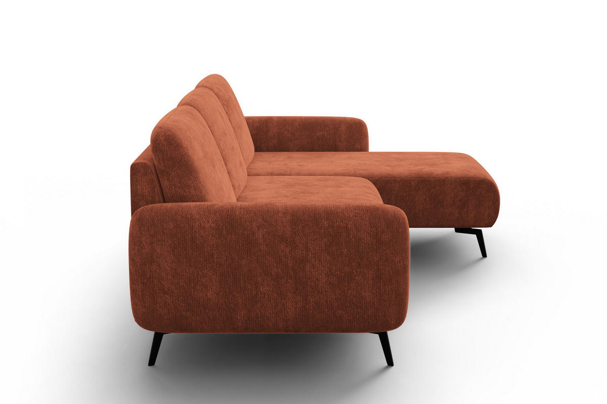 ECKSOFA FEBE 4-Sitzer RECHTS, rostroter Chenille-Stoff - Rostfarben/Schwarz, Holz/Textil (264/157cm) - Wozimo