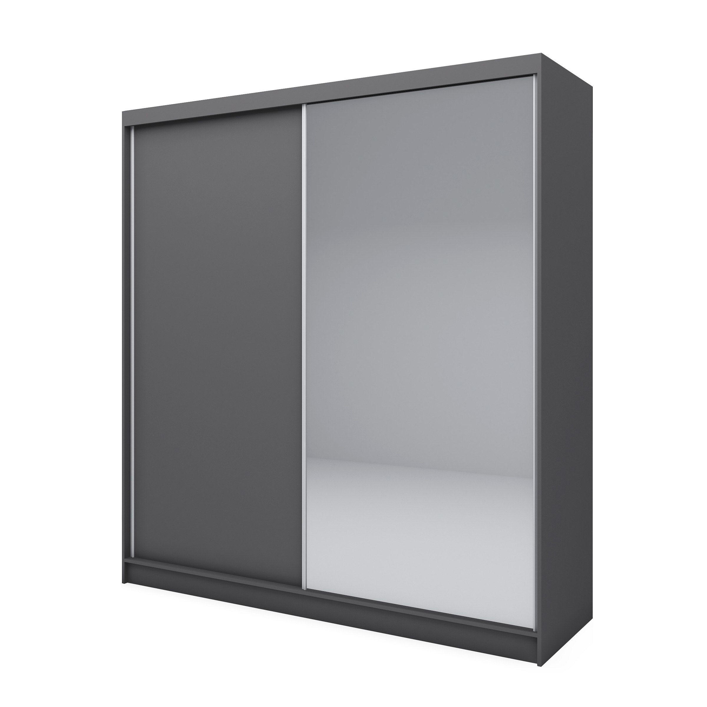 SCHWEBETÜRENSCHRANK PATRIZIA 200/216/61 cm 2-türig mit Spiegel Grau - Grau, Holzwerkstoff (200/216/61cm) - MASSENO