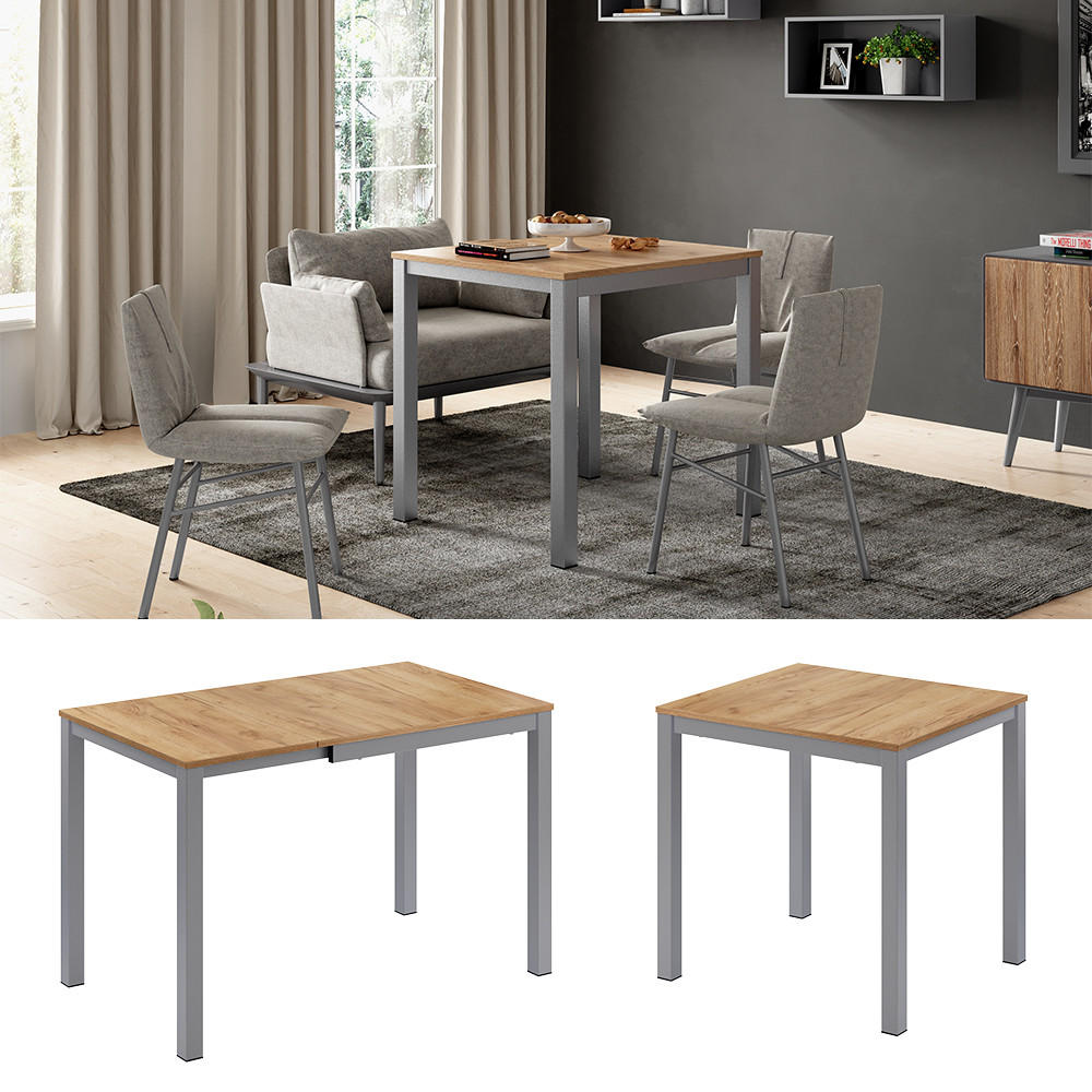ESSTISCH Granny Eiche/Grau 120 x 70 cm ausziehbar - Graubraun/Grau, Holzwerkstoff (70/120/76cm) - Vicco