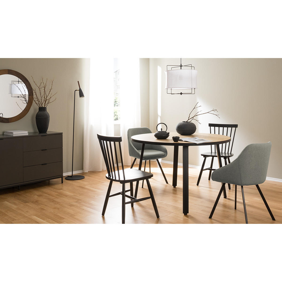 ARMLEHNENSTUHL-SET - Webstoff - Hellgrau, Textil (53/80/54cm) - home24