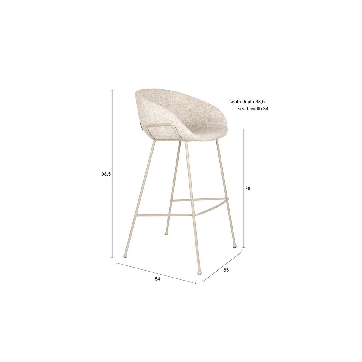BARHOCKER Feston Rückenlehne 76 cm Beige - 2 er Set - Beige, Kunststoff (54.5/98.5/53cm) - Zuiver