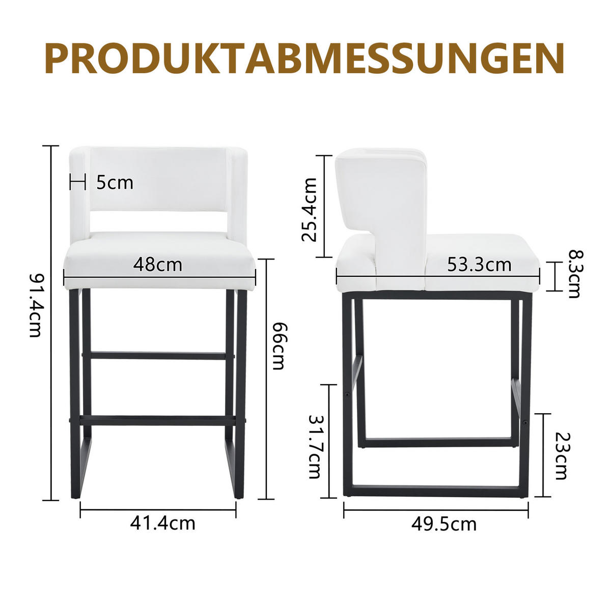 BARSTUHL Weiß mit schwarzem Metallgestell - Weiß, Metall (53.3/91.4/48cm) - MIVRAY