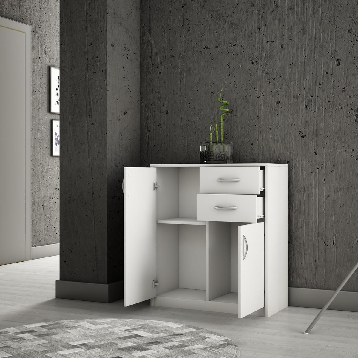 KOMMODE mit 2 Schubladen und 2 Türen - Weiß, Holzwerkstoff (74/85/35cm) - Home Collective