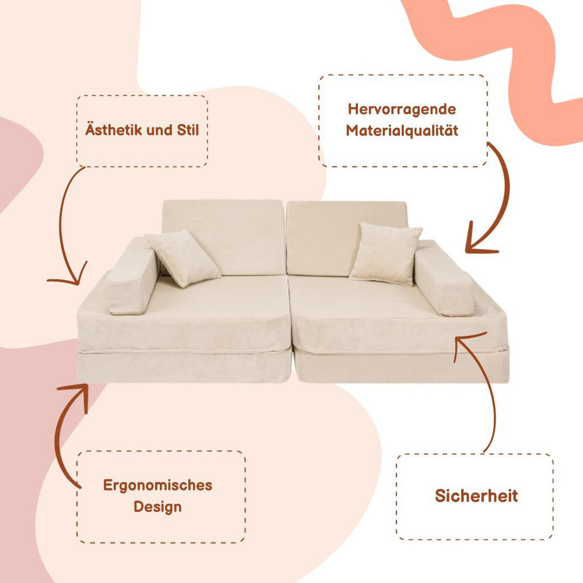 KINDERSOFA, Angelove, Cordsamt, Beige - Beige, Textil (160/48/80cm) - MeowBaby