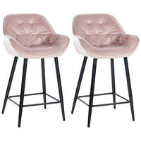 BARHOCKER 2er Set Samt pink - Pink/Schwarz, Textil/Metall (54/93.5/57.5cm) - CLP
