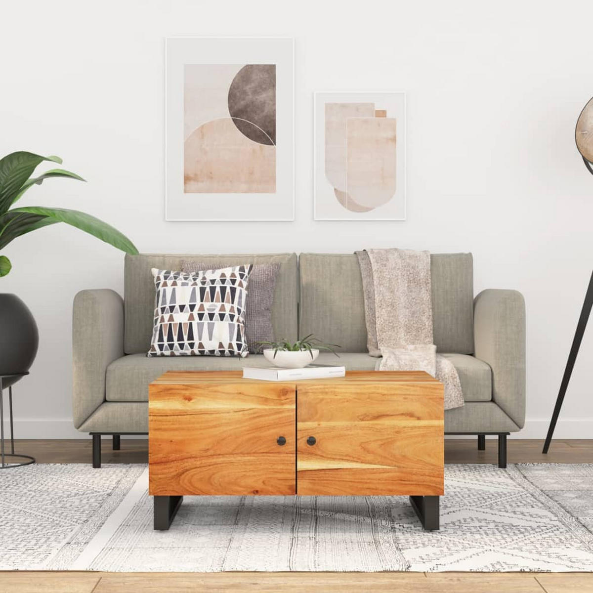 COUCHTISCH 80x50x40 cm Massivholz Akazie & Holzwerkstoff - Braun, Holz (80/50/40cm) - furnicato