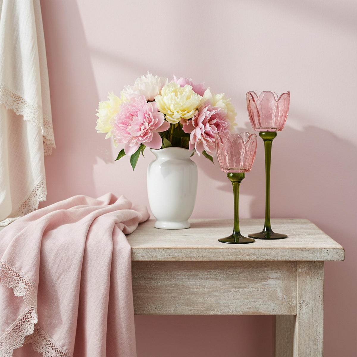 KERZENHALTER Julietta rosa 8.5/8.5/28 cm Glas - Rosa, Glas (8.5/28/8.5cm) - Mondex