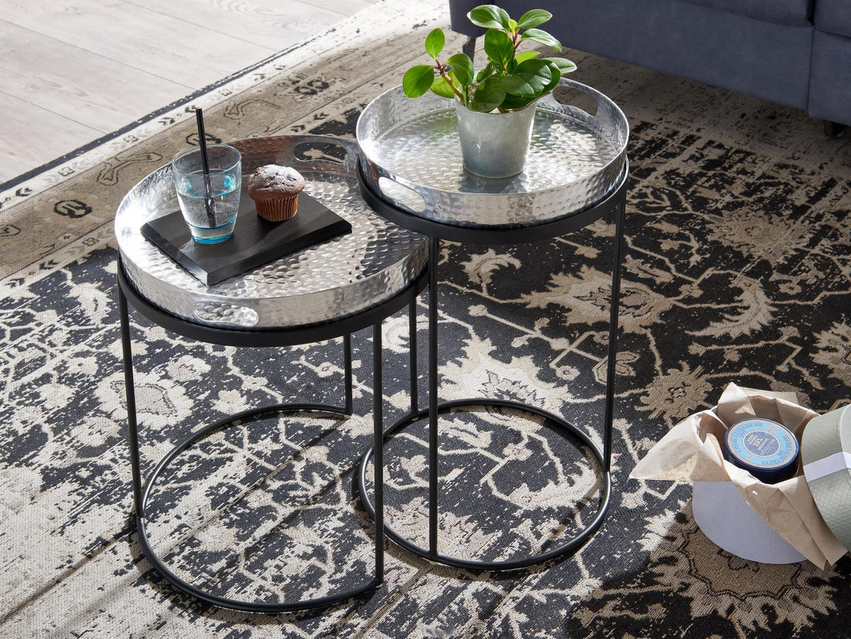 BEISTELLTISCH Aluminium Stahl Hammerstruktur Abnehmbare Platte NERA, Silber 38x38x45 cm - Silberfarben/Schwarz, Metall (38/38/45cm) - KADIMA DESIGN