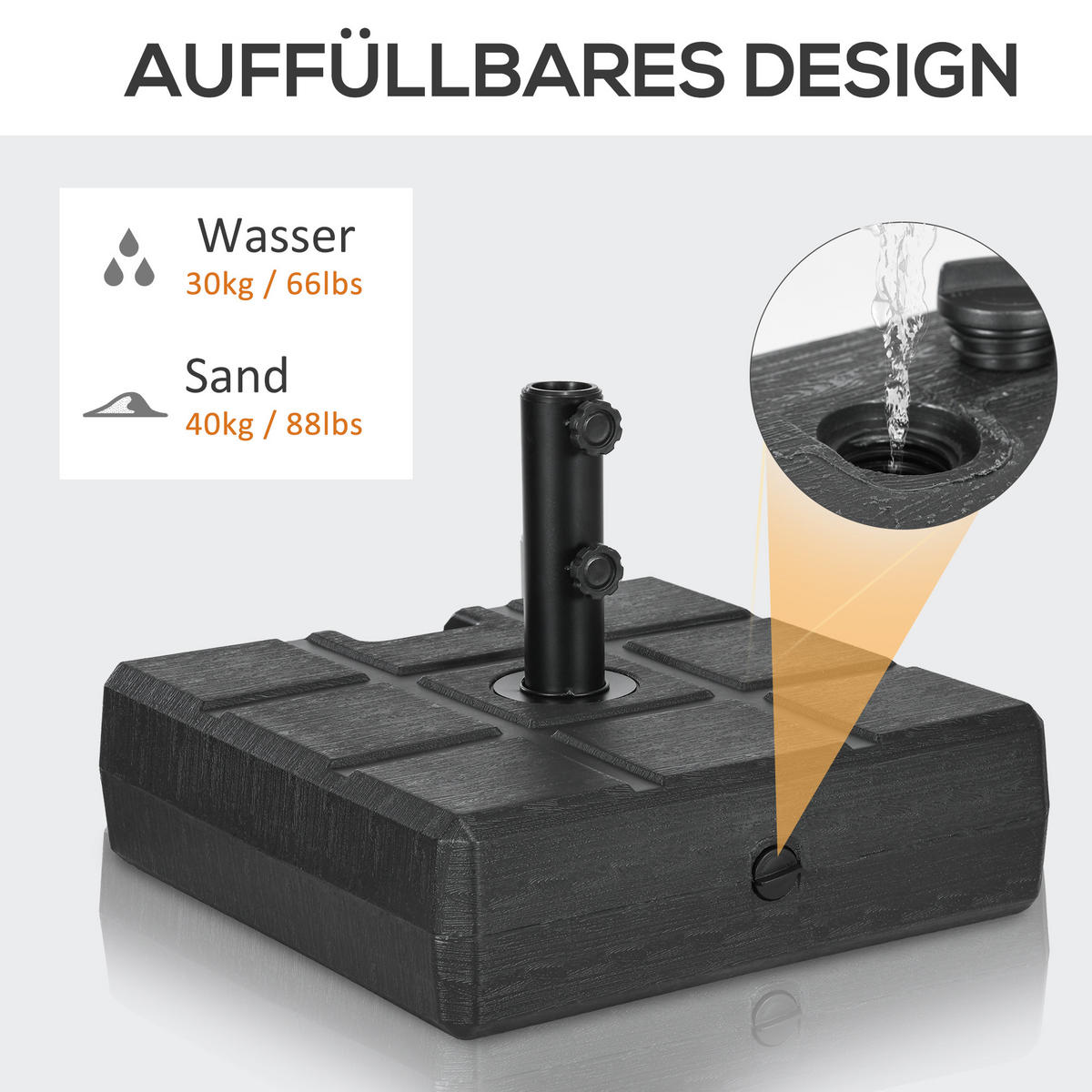 SONNENSCHIRMSTÄNDER bis 40 kg befüllbar - Schwarz, Kunststoff (49/49cm) - Outsunny