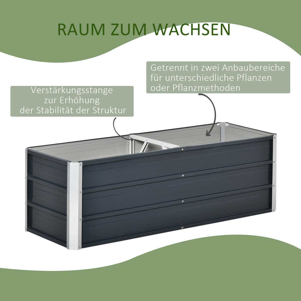 GARTENBEET, Blumenkübel mit Handschuhe, Kohlegrau, 125 x 47 x 40 cm - Grau, Metall (47/40/125cm) - Outsunny