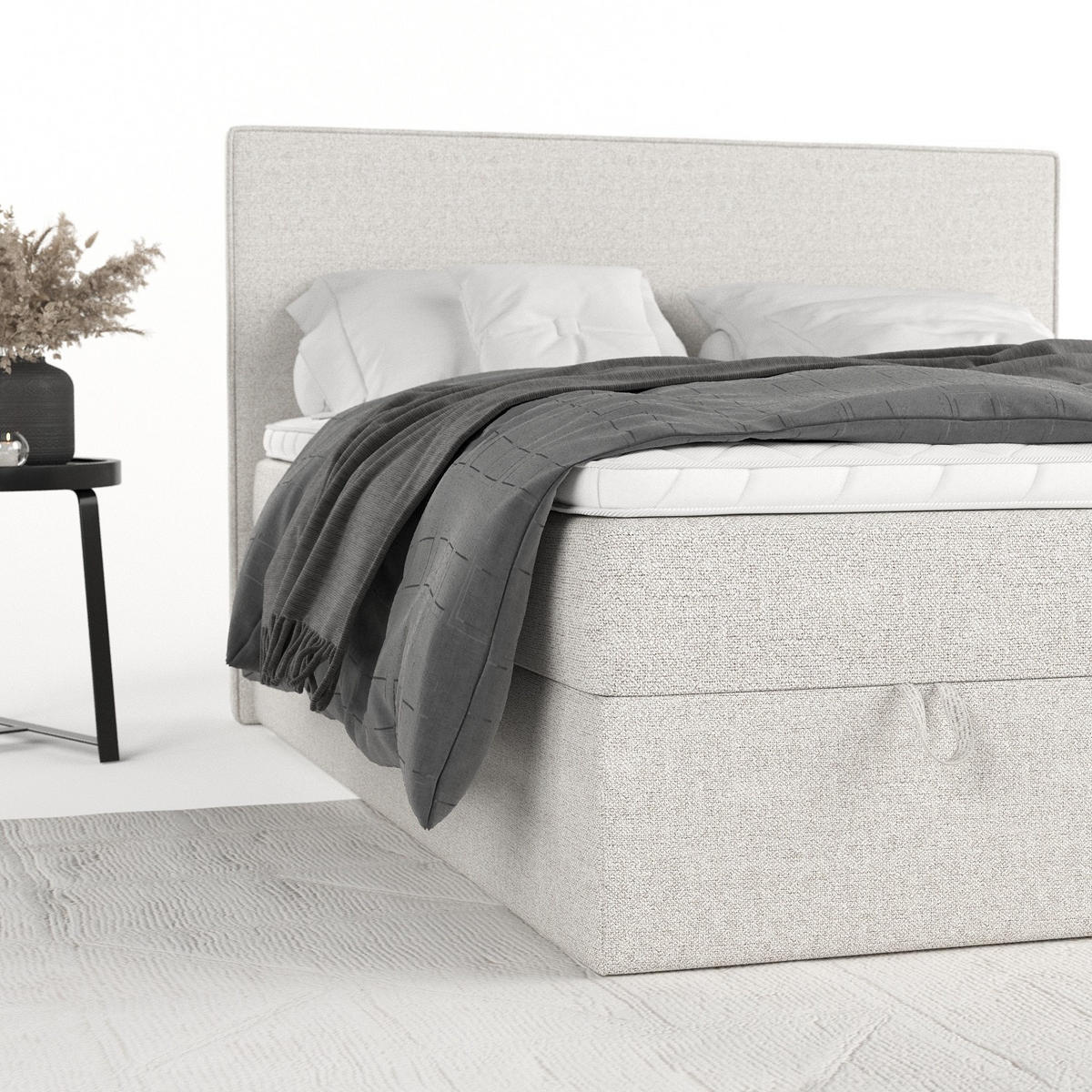 BOXBETT Velma 180/200 cm Hellbeige im Riva Stoff - Sandfarben/Schwarz, Holz/Holzwerkstoff (180/200cm) - AltaBeds