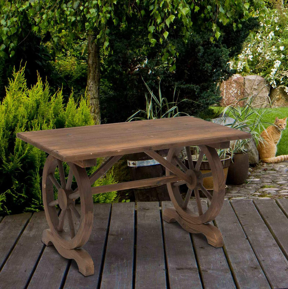 GARTENTISCH 110/60/65 cm natur aus Tannen Holzwerkstoff in Wagenrad-Optik - Naturfarben, Holzwerkstoff (110/60/65cm) - OKWISH