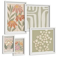 BILDER SET 5er Set - 50x50 cm & 20x30 cm & 40x60 cm Weißer Rahmen - Botanische Motive, Pariser Minimalismus - Weiß, Kunststoff (40/60cm) - TULUP