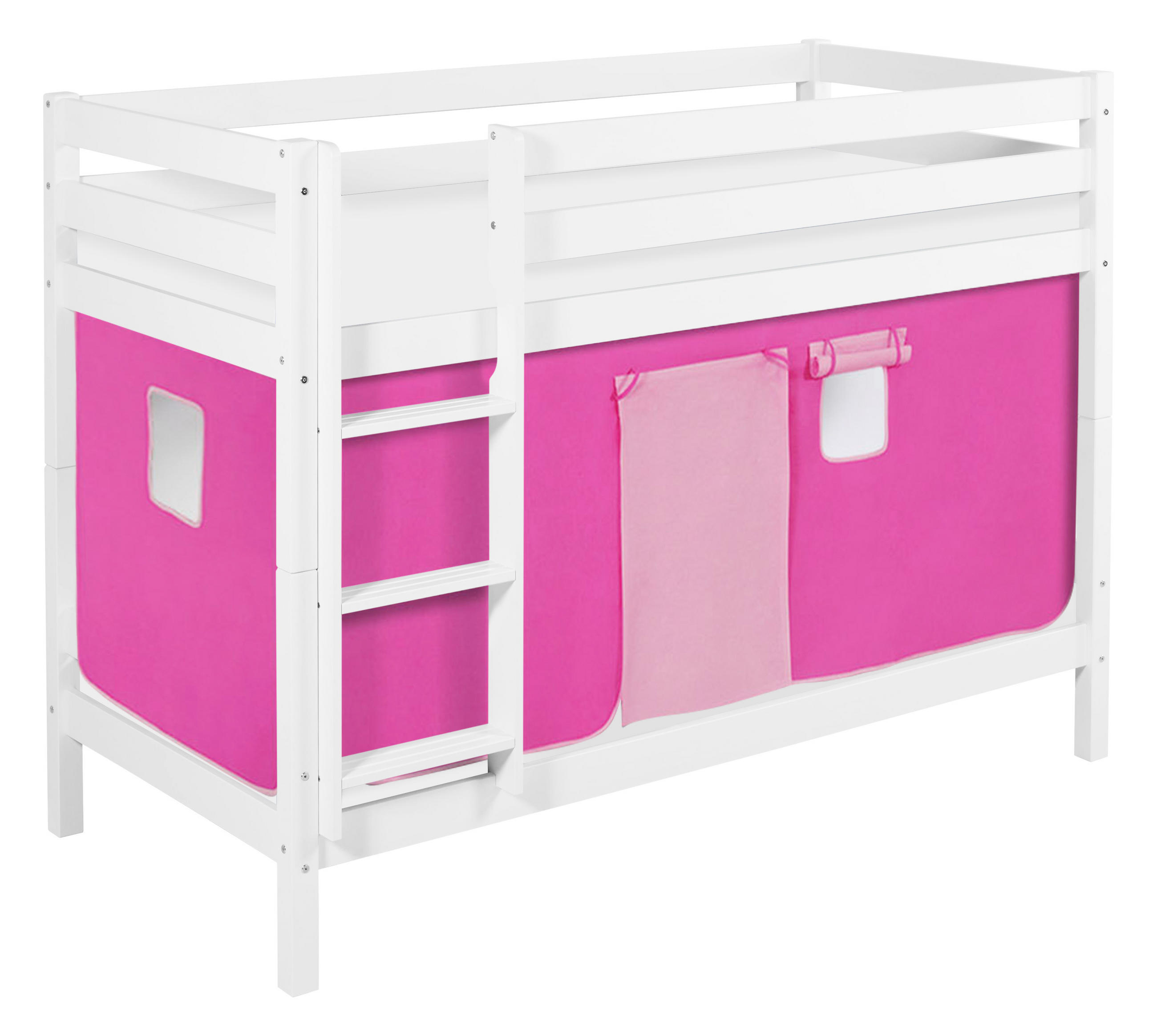 ETAGENBETT JELLE 90x190 cm rosa - Hochbett - inkl. Vorhang und 2 Lattenrosten - Weiß, Holz - Lilokids