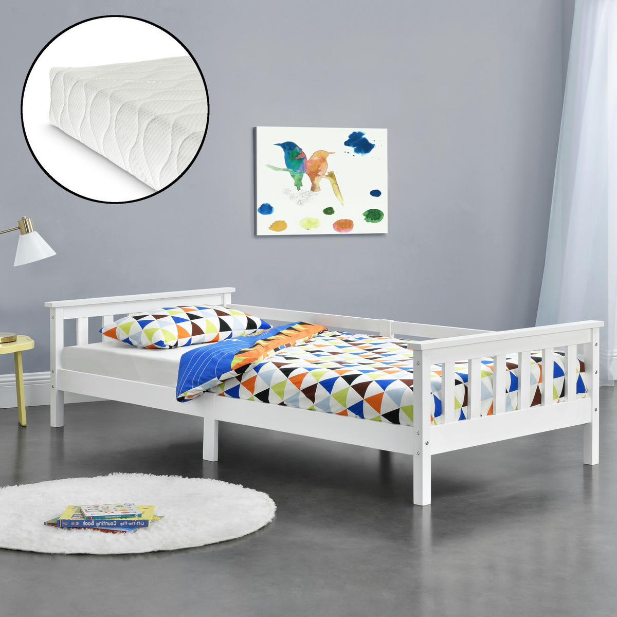 KINDERBETT Nuuk mit Matratze - Weiß, Holz/Textil (90/200cm) - [en.casa]