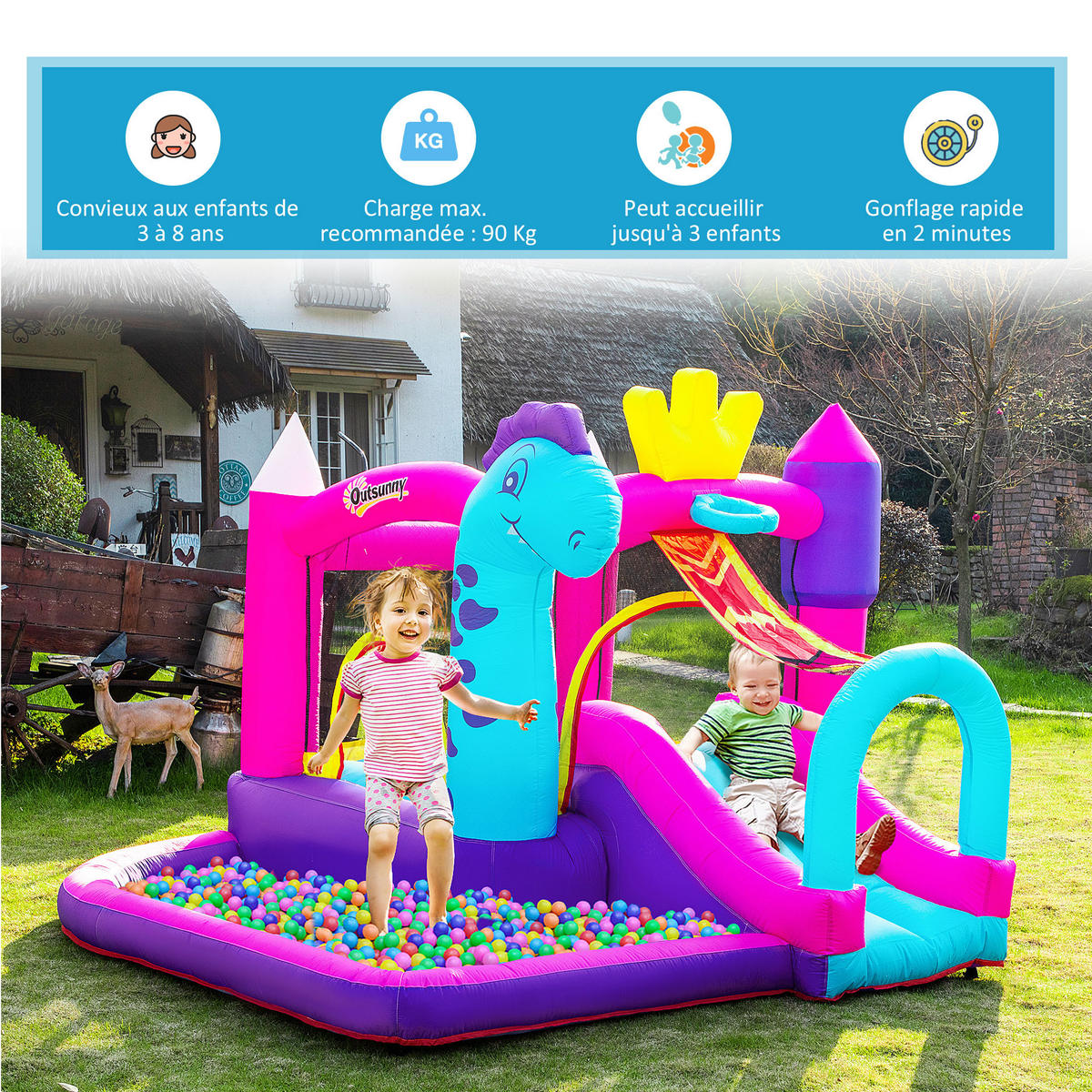HÜPFBURG DE-18566 mit Trampolin, Rutsche & Basketballkorb Mehrfarbig - Multicolor, Kunststoff (300/270/200cm) - ComfortXL
