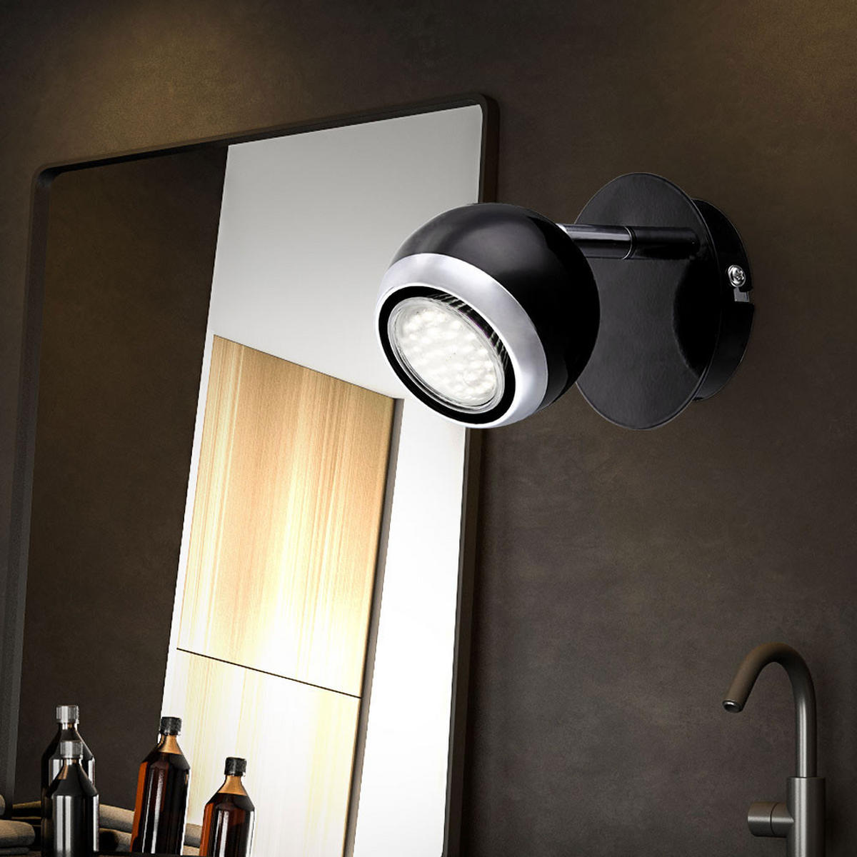 LED WANDLEUCHTE Chrom Schwarz beweglicher Spot - Schwarz, Metall (10/11.5/13cm) - Globo Lighting