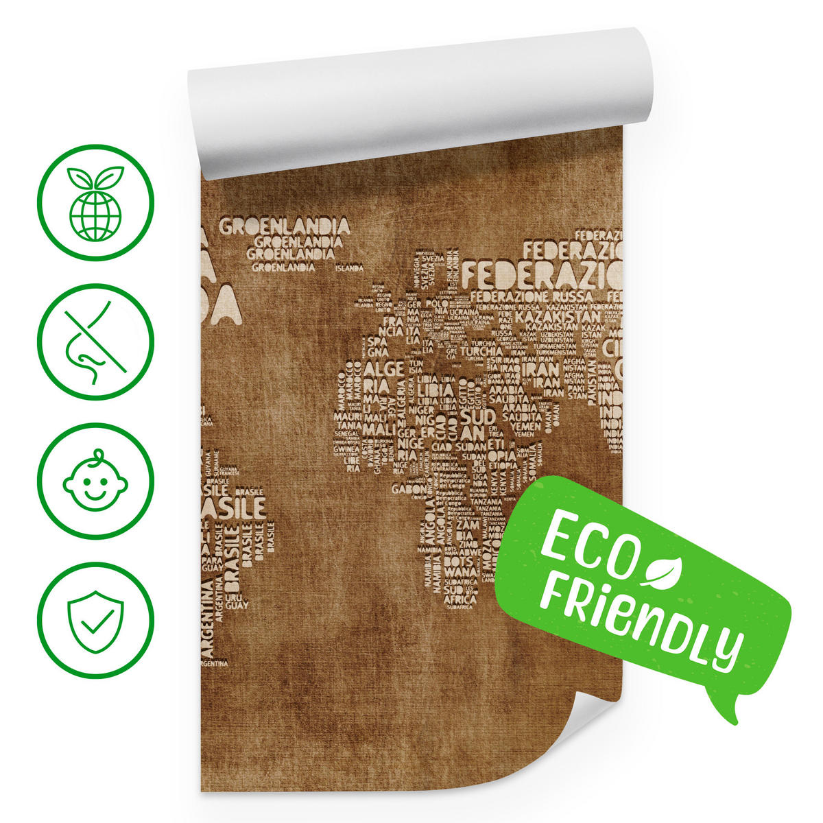 FOTOTAPETE für Büro alte italienische Weltkarte 150x105 - Beige/Braun, Papier (150/105cm) - Muralo