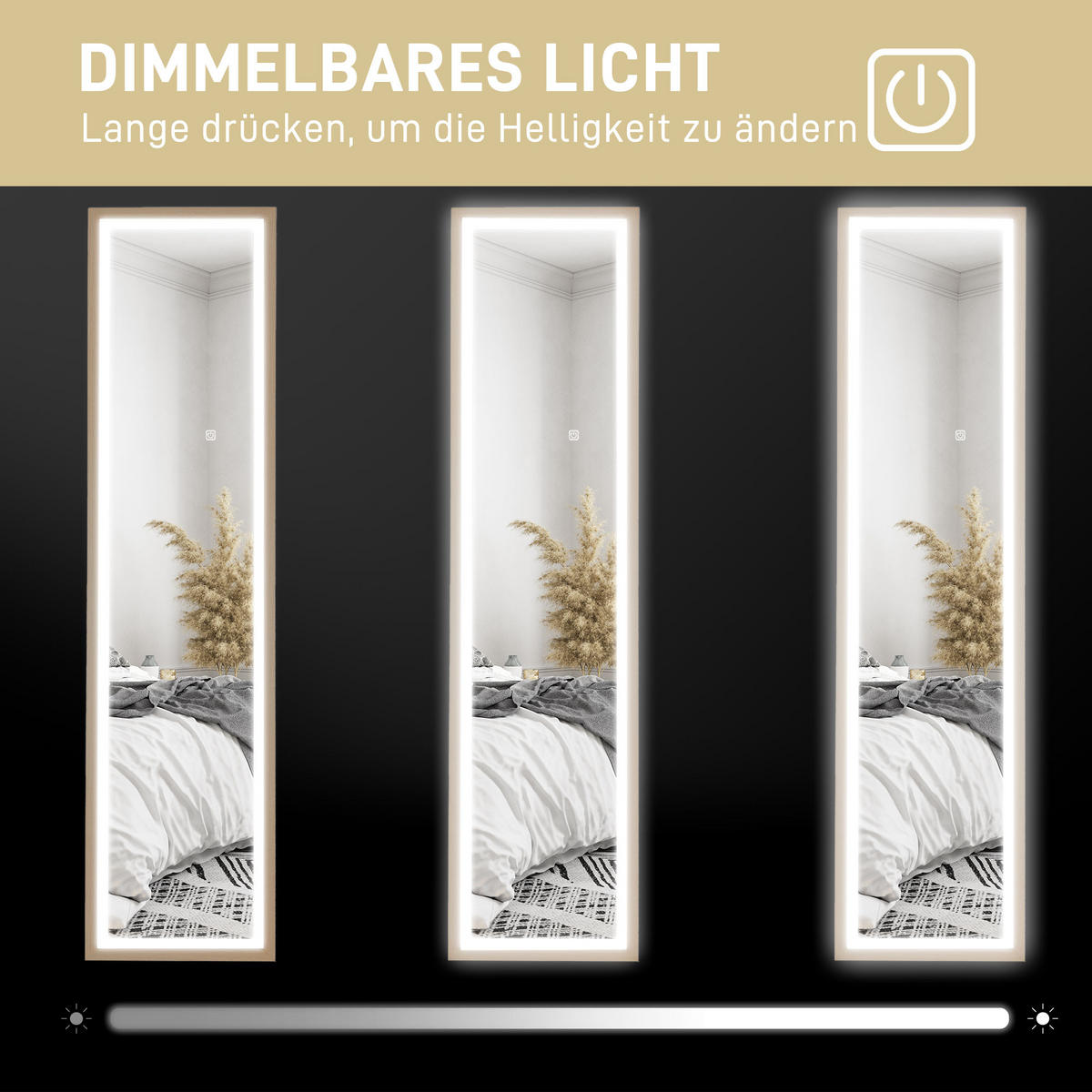 GANZKÖRPERSPIEGEL 40 x 160 cm Standspiegel mit LED-Lichte, Eiche - Eichefarben, Glas (40/160/5cm) - HOMCOM