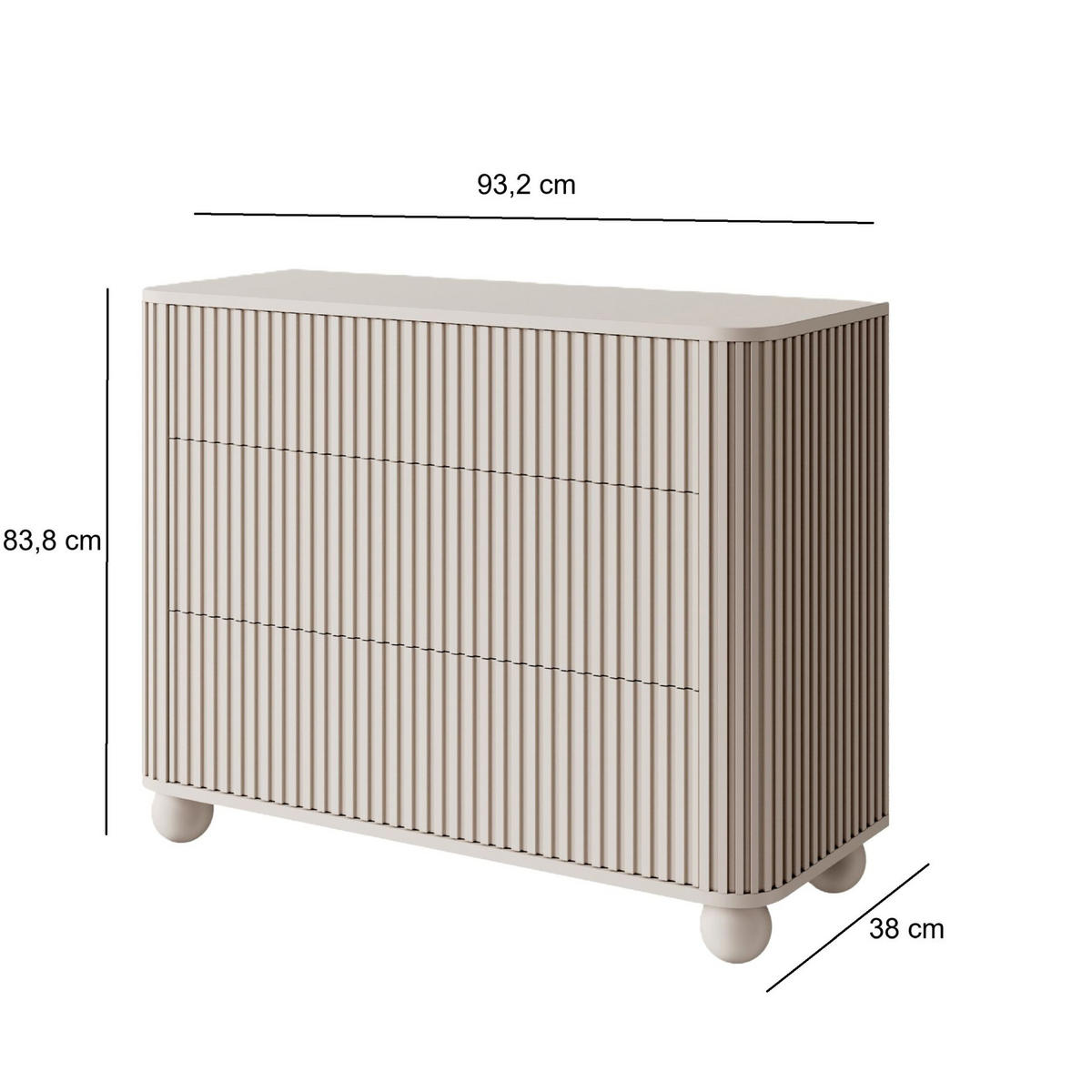 KOMMODE Arvello Greige 93 cm - Taupe, Holz/Holzwerkstoff (93.2/83.8/38cm) - Selsey