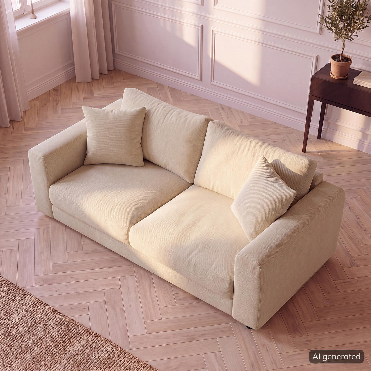 2,5-SITZER SOFA - Beige/Schwarz, Holz/Kunststoff (182/79/106cm) - home24