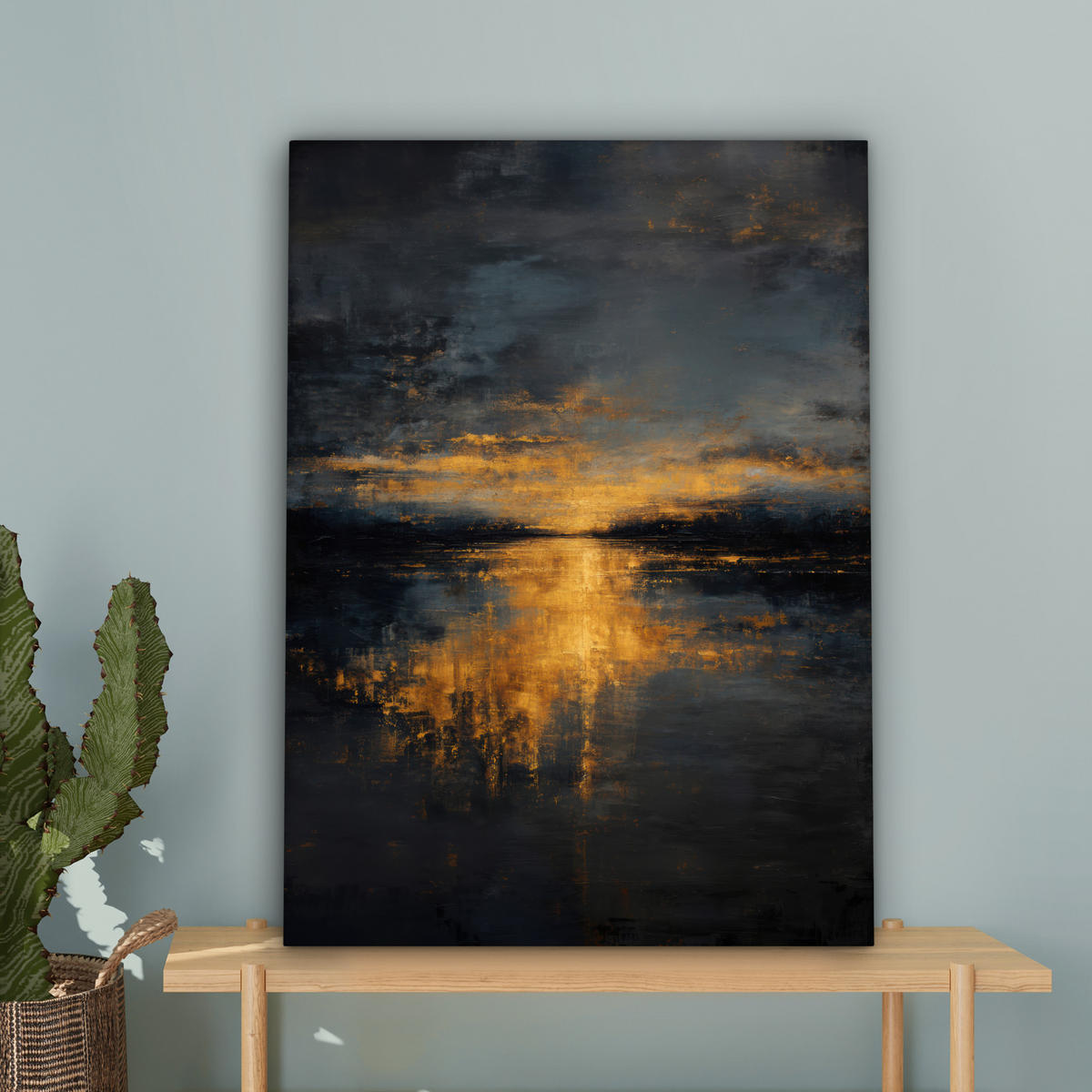 LEINWANDBILD Goldene Reflexion auf dem Wasser Wandbild Wohnzimmer 60x80 cm - Anthrazit, Textil (60/80cm) - MuchoWow